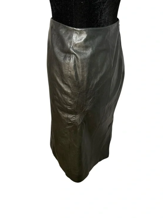 Talbots Black Leather Flat Front Pencil Skirt 6P Minimalist Luxury *note flaw - Picture 3 of 8